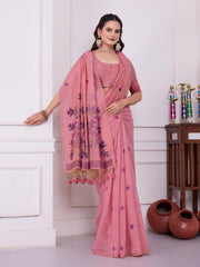 Tulsi Powder Pink Muga Cotton Jamdani Saree